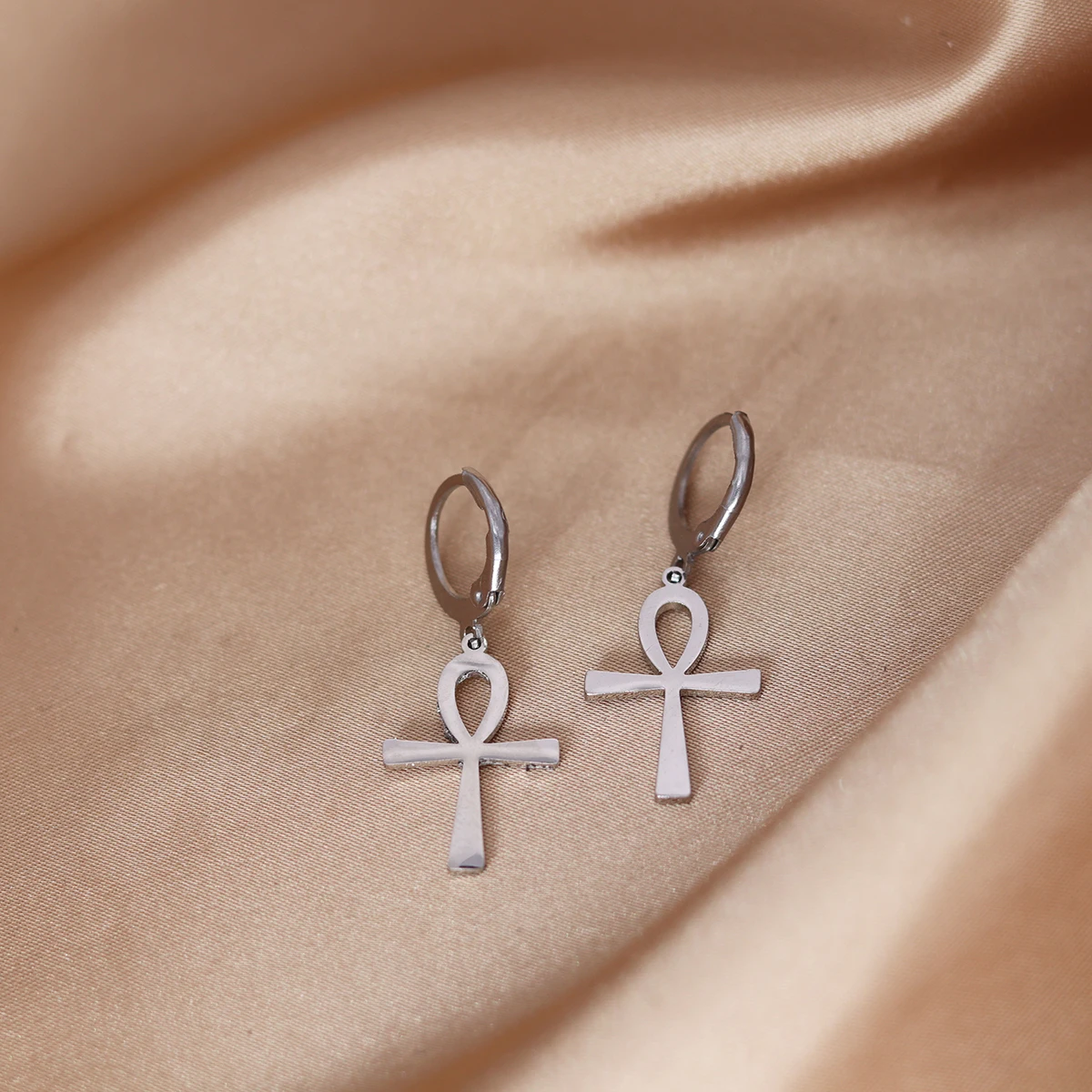 CHENGXUN Egyptian Cross Pendant Earring Stainless Steel Simple Jewelry Birthday Party Gifts for Men and Women