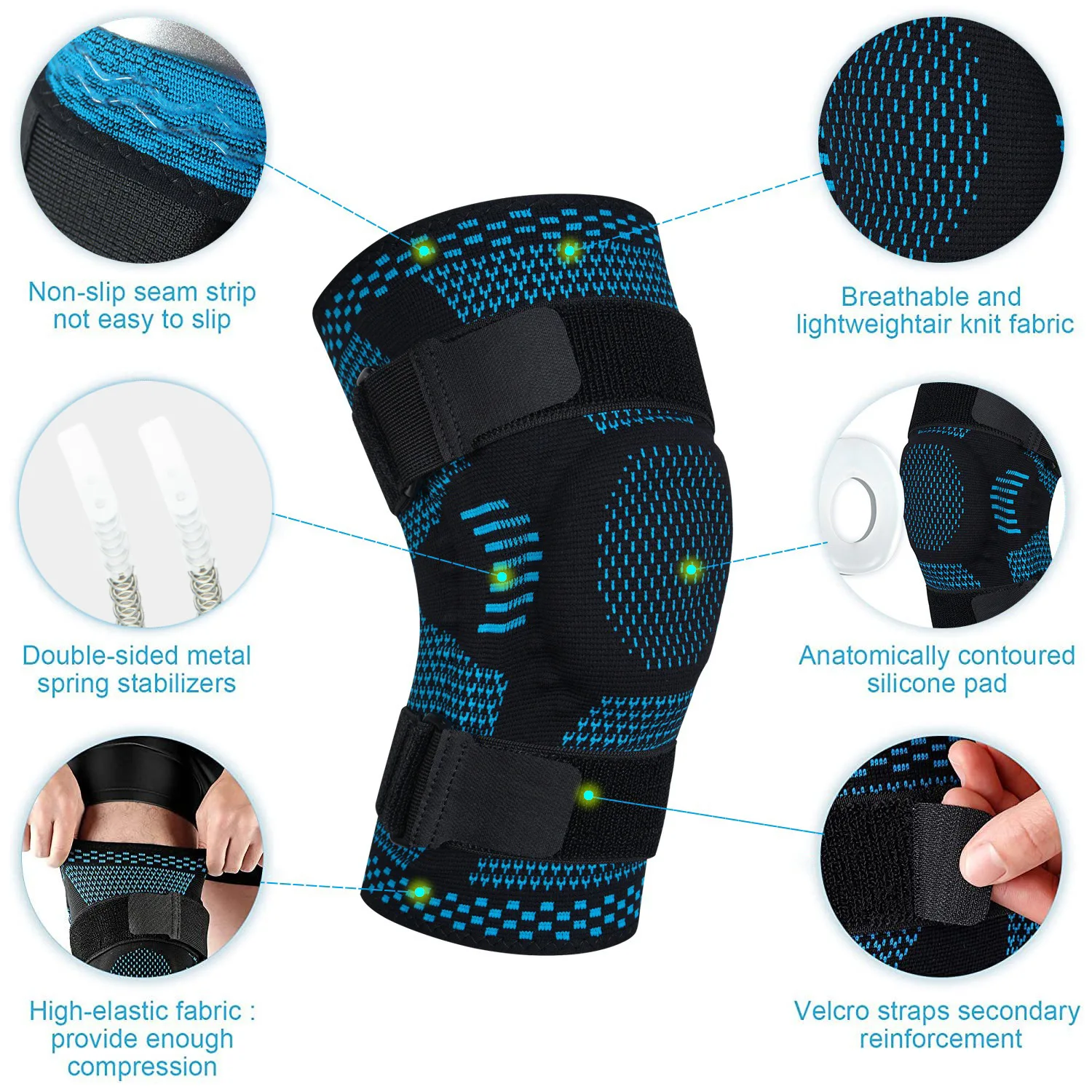 1PCS Compression Knee Sleeve Silicone Protection Support for Knee Pain Sport Pads Running Gym Arthritis Knee Relief Bandage Pads