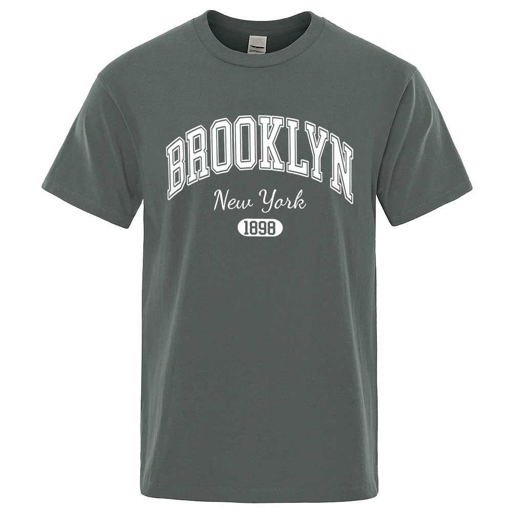 Brooklyn New York 1898 City Letter Print T Shirts Male Fashion Loose T-Shirts Casual O-Neck Tshirt Cotton Tees Tops Couple