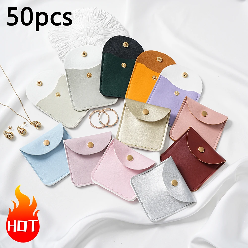 

1/10/50pcs Jewelry Pouch Soft PU Leather Button Snap Jewelry Packaging Bag Earring Necklace Organizer Gift Bags Small Business