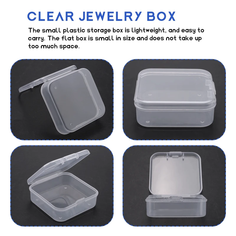 A74E-40 Pack Pack Clear Plastic Beads Storage Containers Box With Hinged Lid For Small Items, Diamond, Beads (2.2X2.2X0.79In)