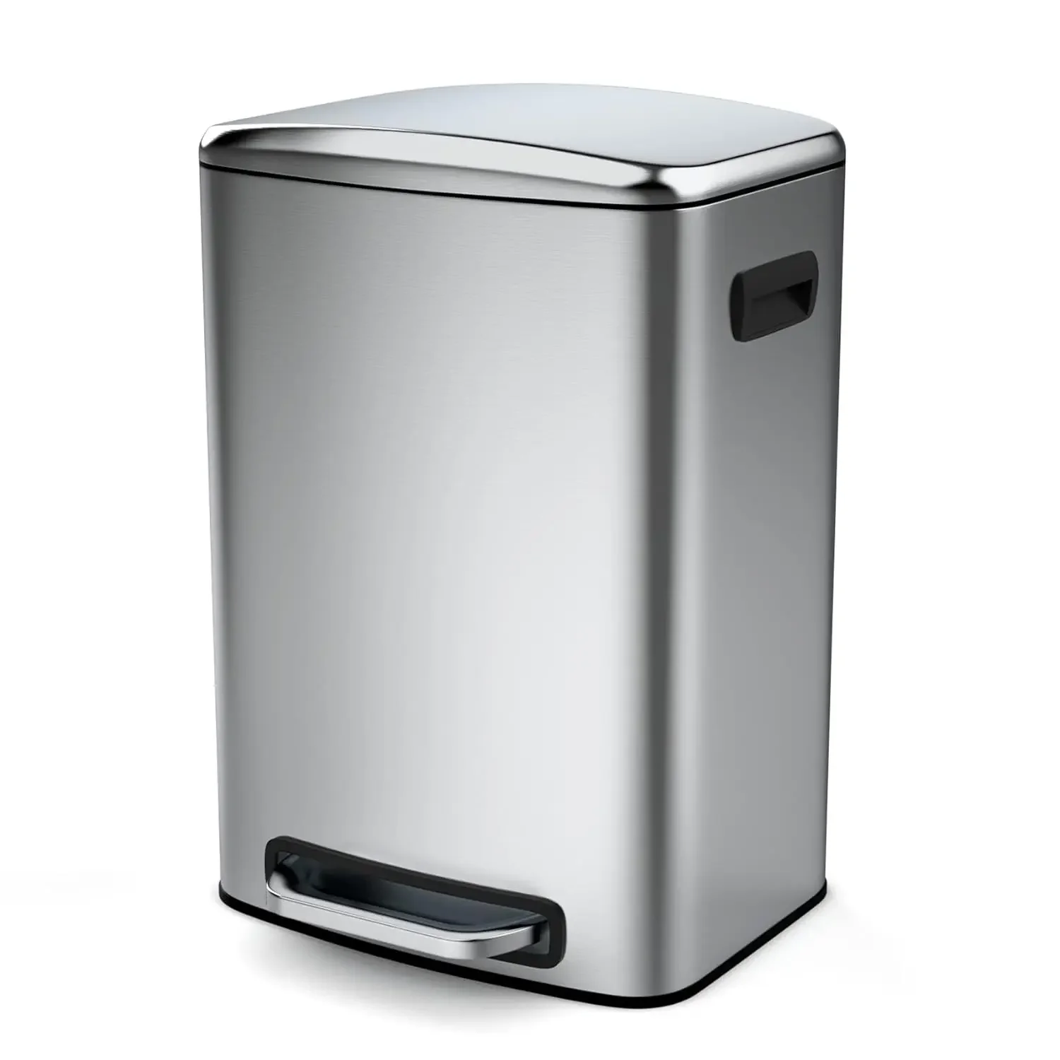 13 Gallon Stainless Steel Foot Pedal Trash Can with Soft Close Quiet Lid, Stainless-Steel Thickened Body Rectangular G