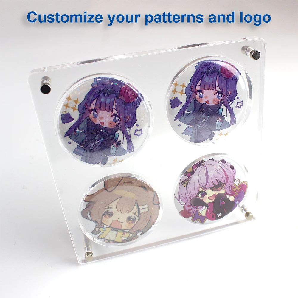 Customizable Pattern and Logo Cartoon Anime Badge Display Stand Acrylic Transparent Storage Box Protective Frame