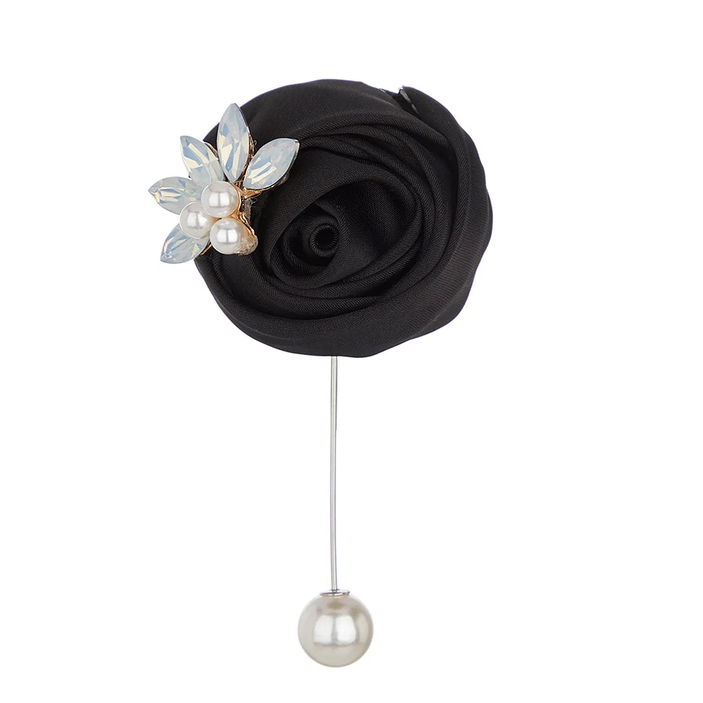 高級男性新郎ブートニアパールクリスタルシルクローズ花ブートニアボタンホール結婚式の花結婚アクセサリー