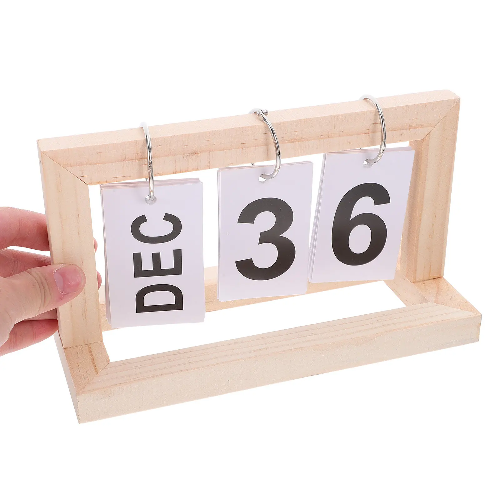

Rustic Wooden Desk Calendar Perpetual Flip Design Large Readable Display for Kitchen Countertop Office Desktop Decoration