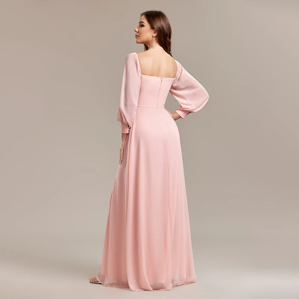 New Women\'s Multi-wear Elegant Tube Top Elastic Long Sleeve Back Zipper High Slit Dress A-line Chiffon Dress Bridesmaid Dress