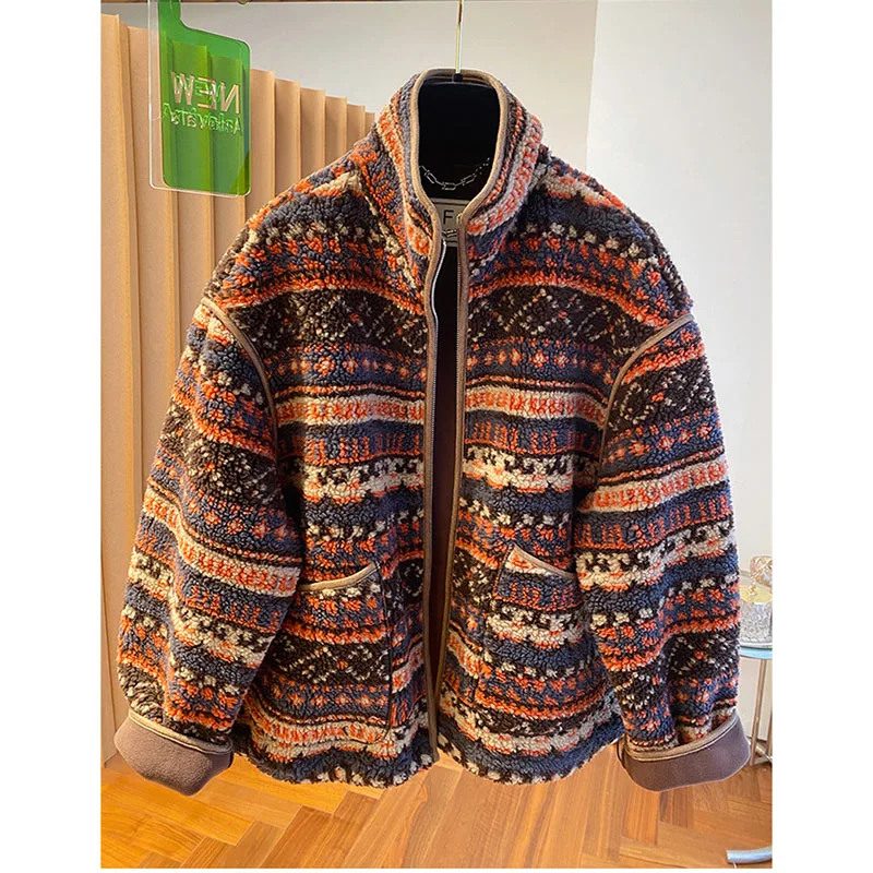 High End Lamb Wool Faux Fur Jacket for Women Winter Coat 2026 New Loose Thick Warm Standing Collar Fleece Top Outerwear
