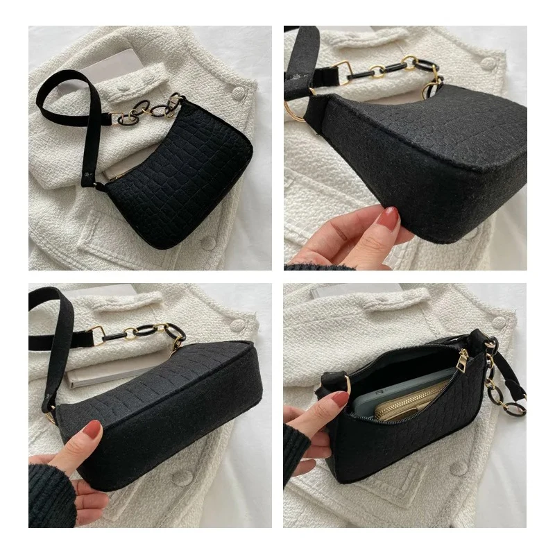 Lady Felt Armpit Design Luxury Tote Released Fashion Ladies Handbag Under Crescent Small Square Bag image 5