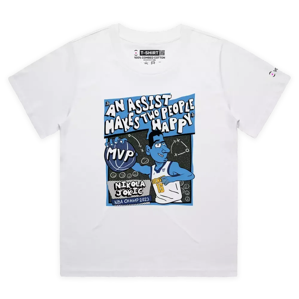 Nikola Jokic Quote: ‘Assist Makes Two People Happy’ Premium T-shirt  High Quality 100%Cotton Short Sleeve