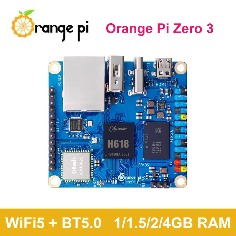 

Orange Pi Zero 3 4GB 2GB 1.5GB 1GB RAM LPDDR4 Allwinner H618 WiFi5 BT5.0 Mini PC Development Board