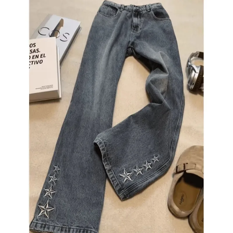 Womens Jeans Loose Fit Flare Pants High Street Straight Leg Trousers Trendy New American Style Slimming Y2k jeans