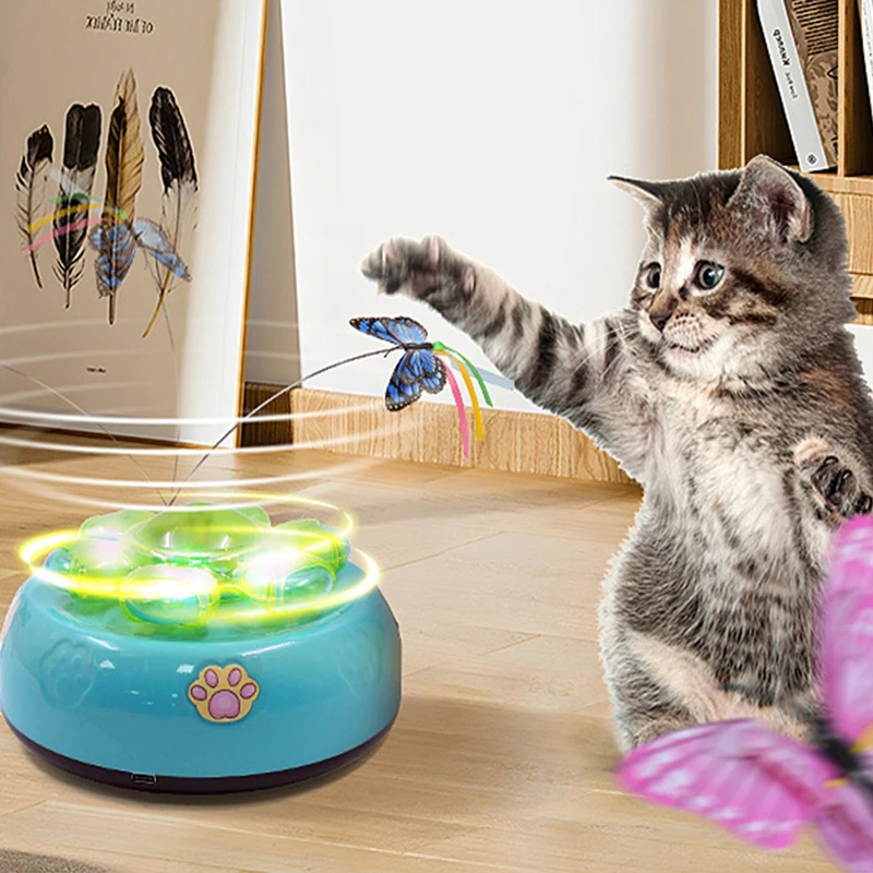 Smart Cat Toys Automatic Butterfly Fluttering Random Moving Ambush Feather Track Toy for Indoor Cats Interactive Kitten Supplies