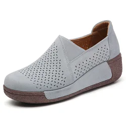 Lente herfst vrouwen flats platform loafers dames echt lederen comfort wig mocassins orthopedische slip on vrijetijdsschoenen