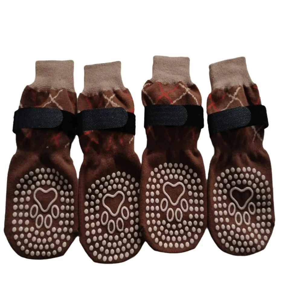 

4pcs/set Thickened Anti-Slip Dog Socks Breathable Comfortable Puppy Warm Sock Adjustable Knitted Dog Footwear for All-Season