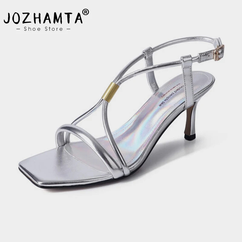 JOZHAMTA Size 34-40 Women Heeled Sandals Real Leather Straps Stiletto High Heels Summer Shoes 2025 Ins Sexy Party Office Dress