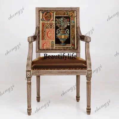 American solid wood retro European armrest chess and card bar teahouse backrest role play tabletop game chairK182