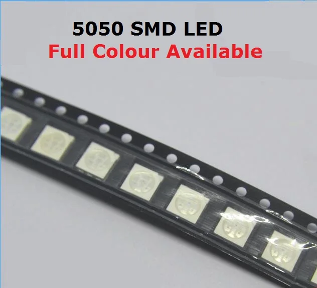 100 шт. светодиодов 5050 RGB (красный, желтый, зеленый, теплый белый, синий, оранжевый, фиолетовый) SMD, сверхъяркие, высокого качества