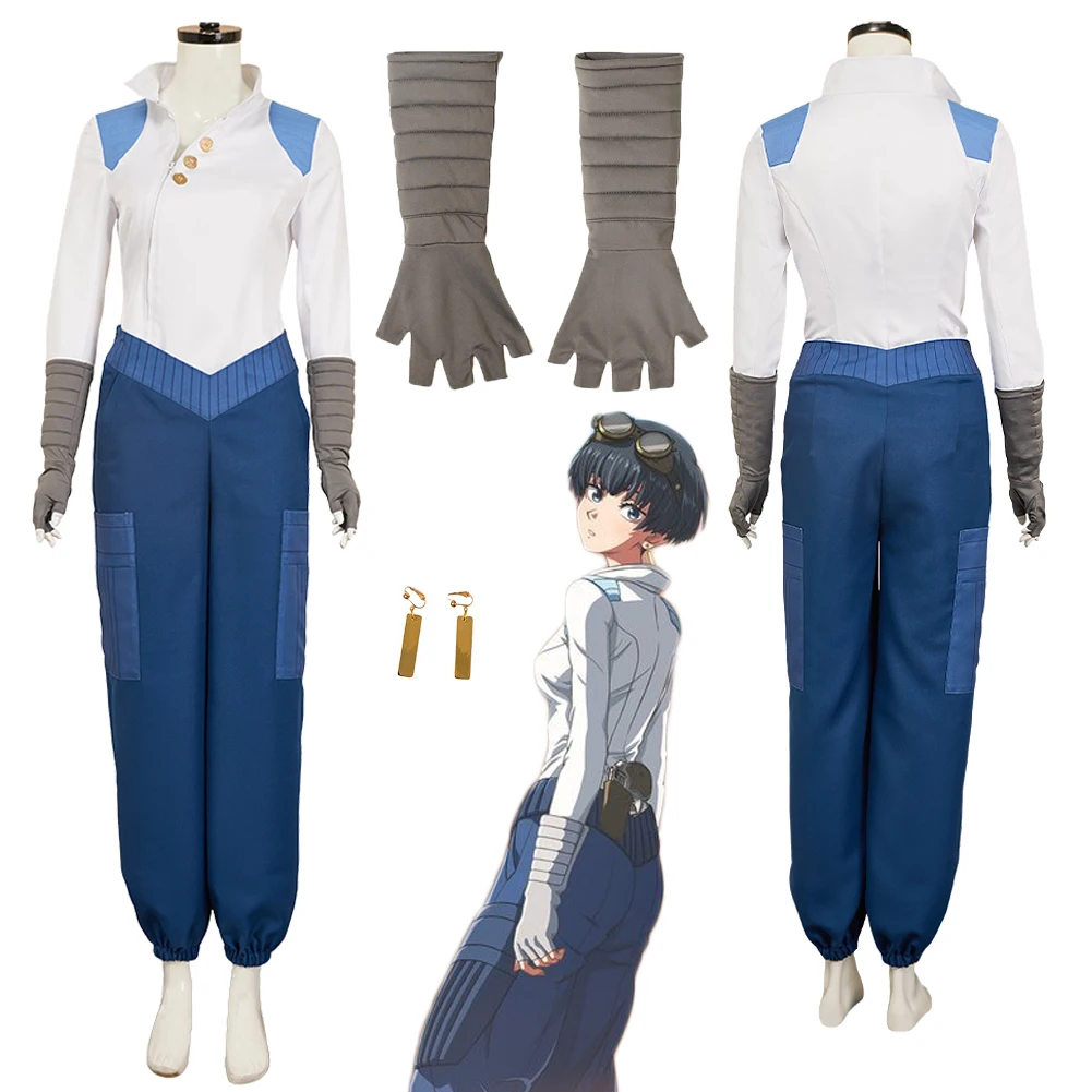 

Аниме TRI of GUN Meryl Stryfe Косплей Костюм Белый Топ Синие Штаны Комплект Одежды Серьги Одежда на Хэллоуин Карнавальная Вечеринка