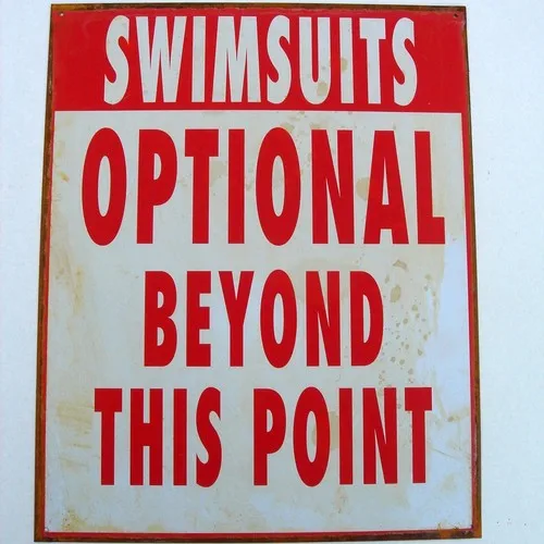 Metal SWIMSUITS OPTIONAL Funny Warning Sign Pool/Hot Tub/Beach Bar Wall Decor-Aluminum