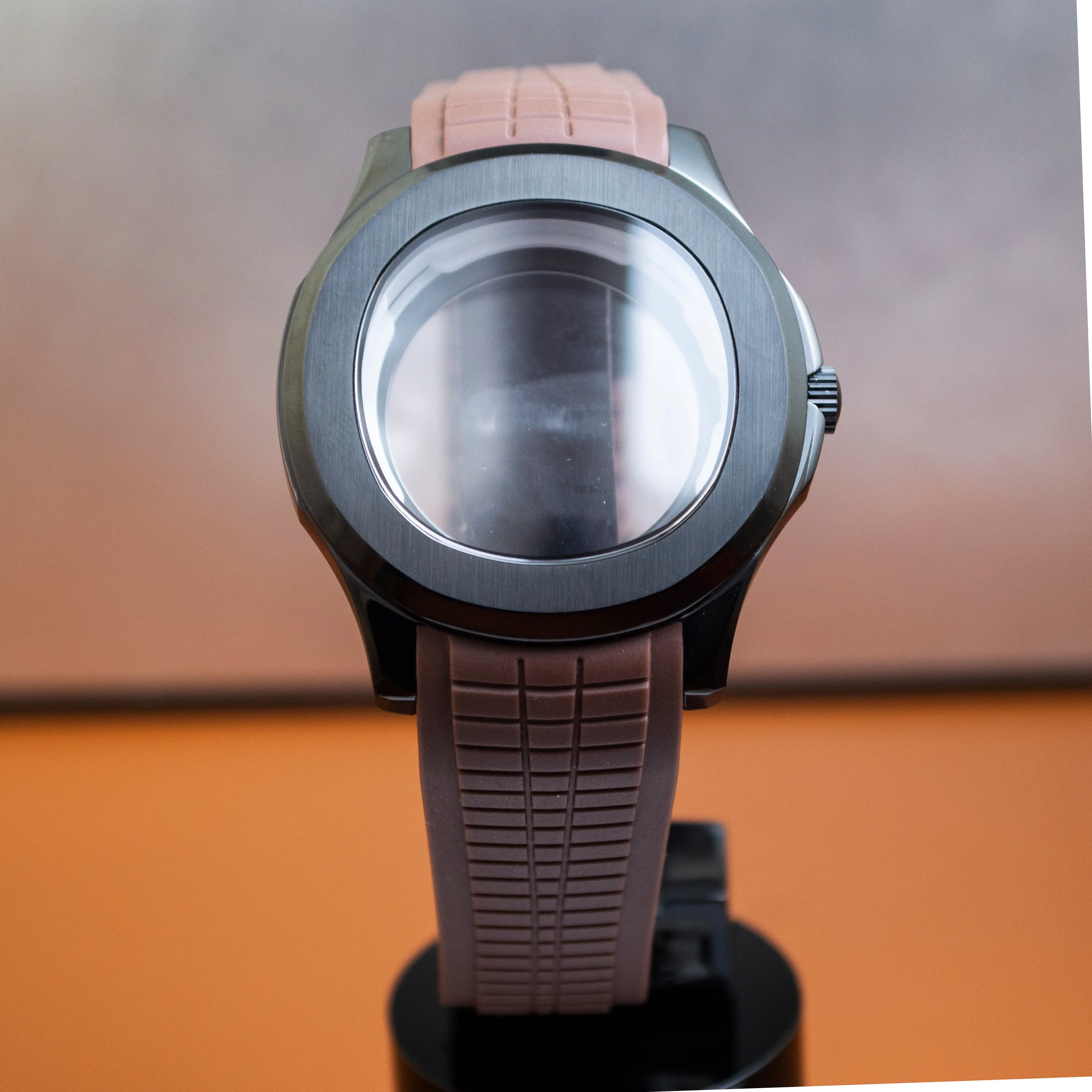 

NH35 Watchcase Waterproof 42mm Black Case Stainless Steel Case Rubber Strap for NH35 NH36 Movement Nautilus AQUANAUT Watch Case