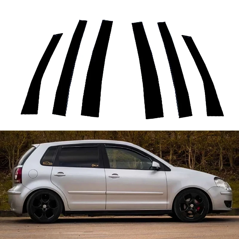 For Volkswagen Polo Mk4 (9N)5-Door Hatchback 2002-2010 Gloss Paino Black Fit Window Trim Cover BC Column Sritker