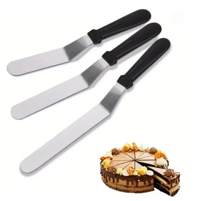 Espátula para glaseado, paleta de acero inoxidable en ángulo, cuchillo, hoja compensada curvada, espátula profesional para crema helada para hornear pasteles y repostería