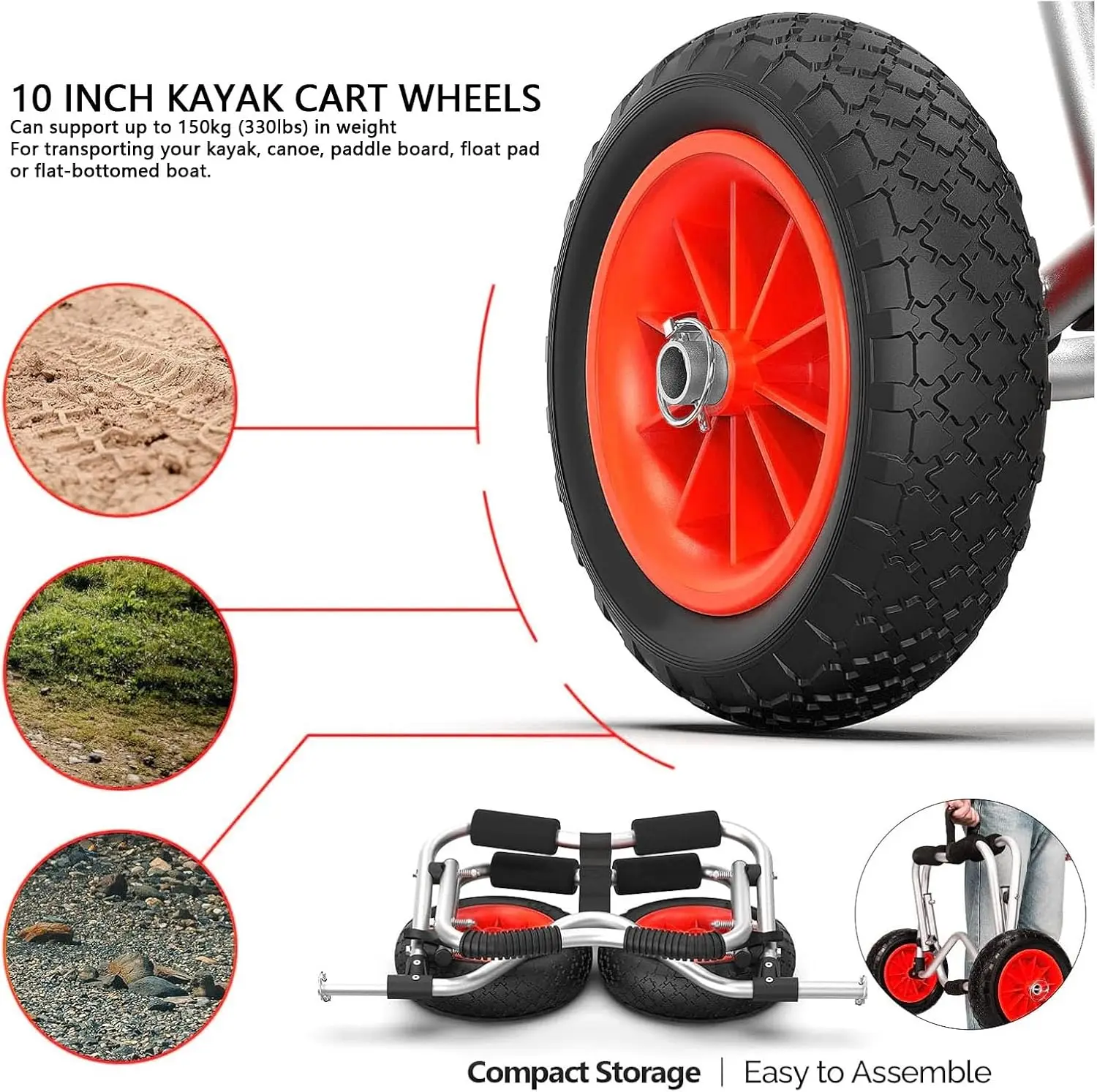 10 Inch Kayak Cart Wheel 3.00-4 260X85 Trolley Cart  Replacement Tire Wheel for Canoe Kayak Trolley Paddle Boards
