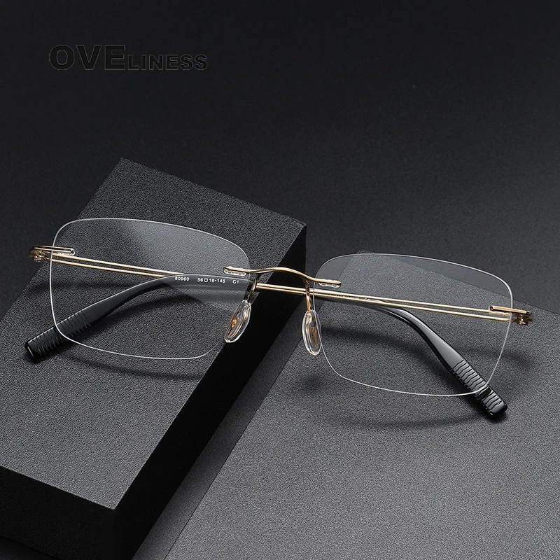 

Pure Titanium Glasses Frame for Men Women Rimless Square Male female Eyeglasses frames 2024 Frameless Eyewear spectacles