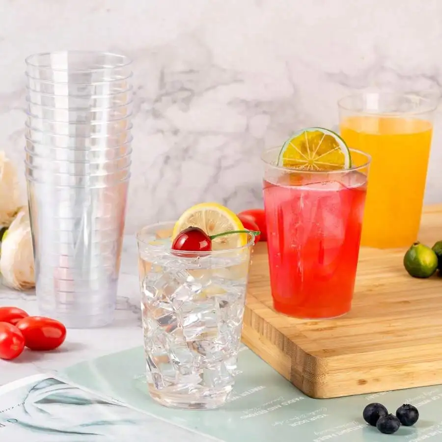 200Pcs 12 Oz Clear Plastic Cups - Heavy-Duty Fancy Disposable Tumblers | Elegant Party & Wedding Tableware