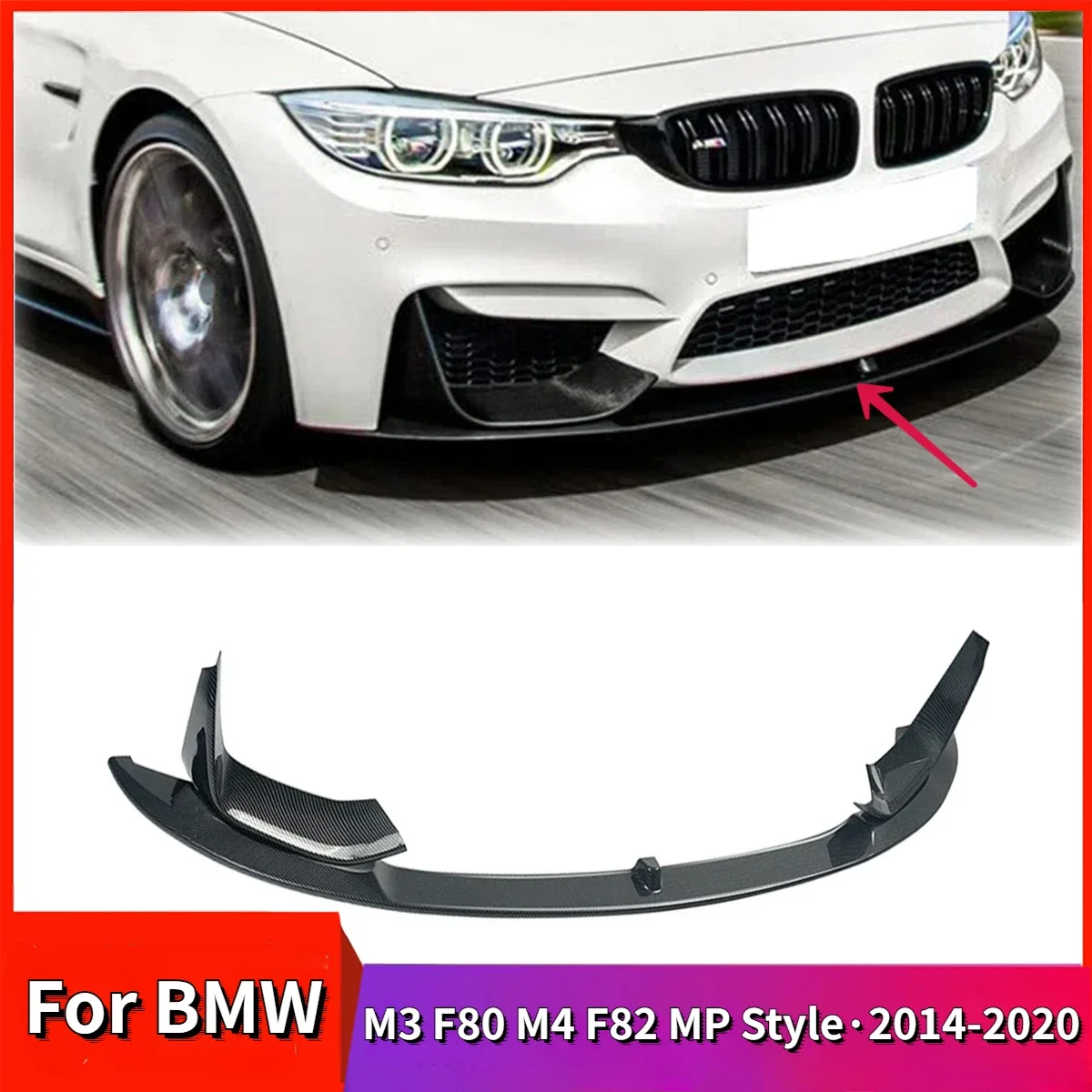 BMW M3 F80 M4 F82 MP tarzı 2014-2020 araba ön Bmuper dudak 4x yüksek kalite ABS Spoiler parlak siyah veya karbon Fiber bak