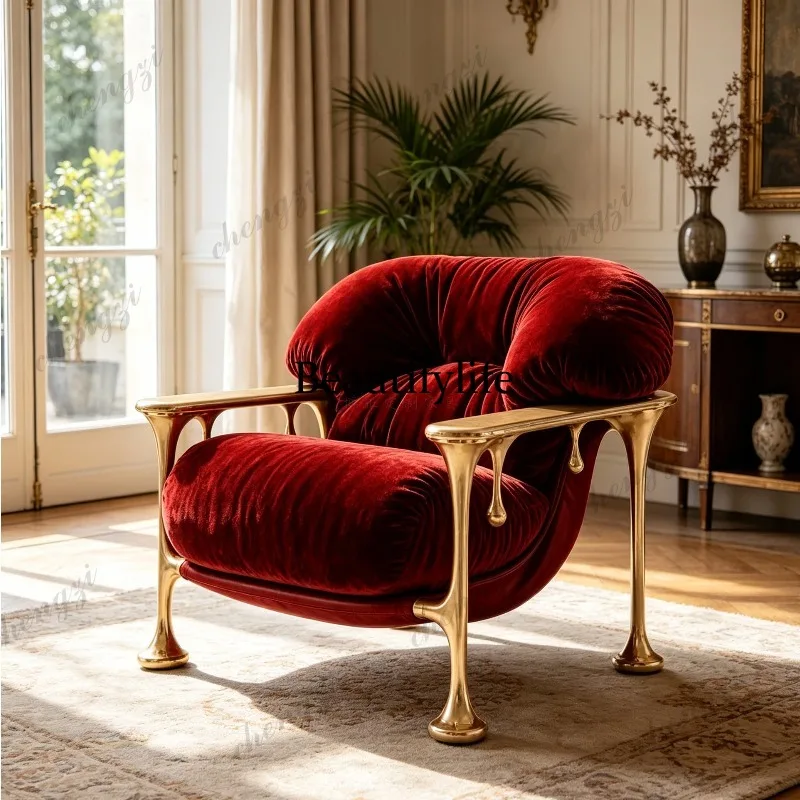 Medieval artistic single chair burgundy velvet fiberglass floor-to-ceiling leisure sofa chair