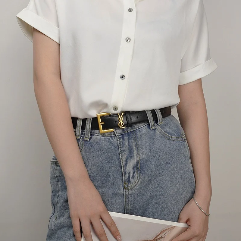 Genuine Leather Belt for Women Cowhide Suede Belts with Top-grain Leather Luxury Buckle Ideal for Dresses and Jeans