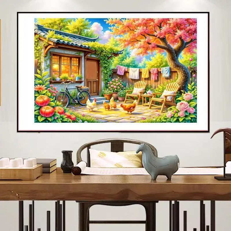 

Modern Simple Cross Stitch Beaded Embroidery Countryside Scene round Bead Embroidery Farmhouse Courard Lacape New 2026