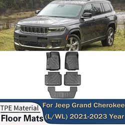 For Jeep Grand Cherokee L WL 2021-2023 Car Floor Mats All-Weather TPE Foot Mats Odorless Pad Waterproof Mat Interior Accessories