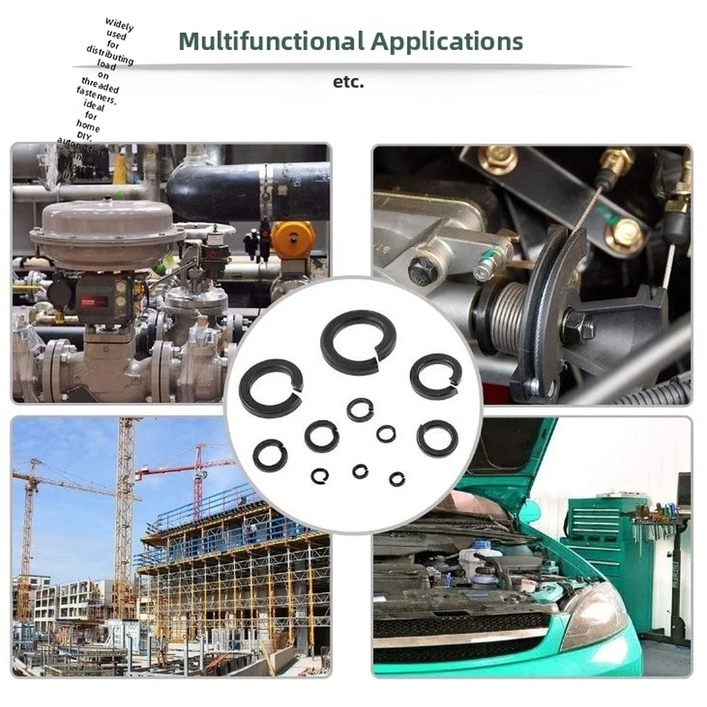 

Black Spring Washers Set 760pcs M2-M12 For PreventingNut Loosening Reducing Vibration For Automotive And DIY Projects