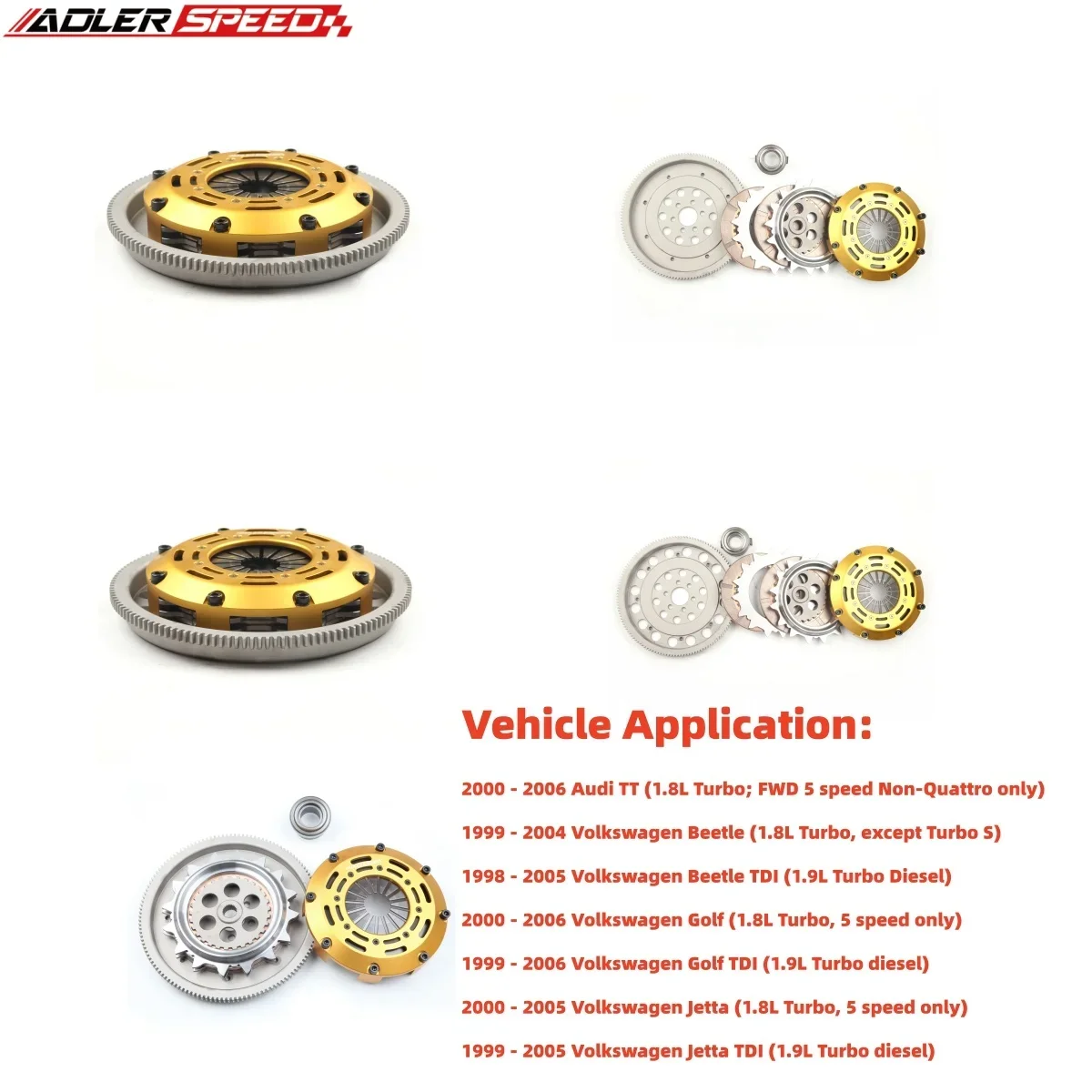 FOR VW GOLF JETTA BEETLE 1.8L 1.8T 1.9L TDI/FOR Audi TT 1.8L Turbo; FWD 5 Speed Non-Quattr ADLERSPEED RACE TWIN DISC CLUTCH KIT