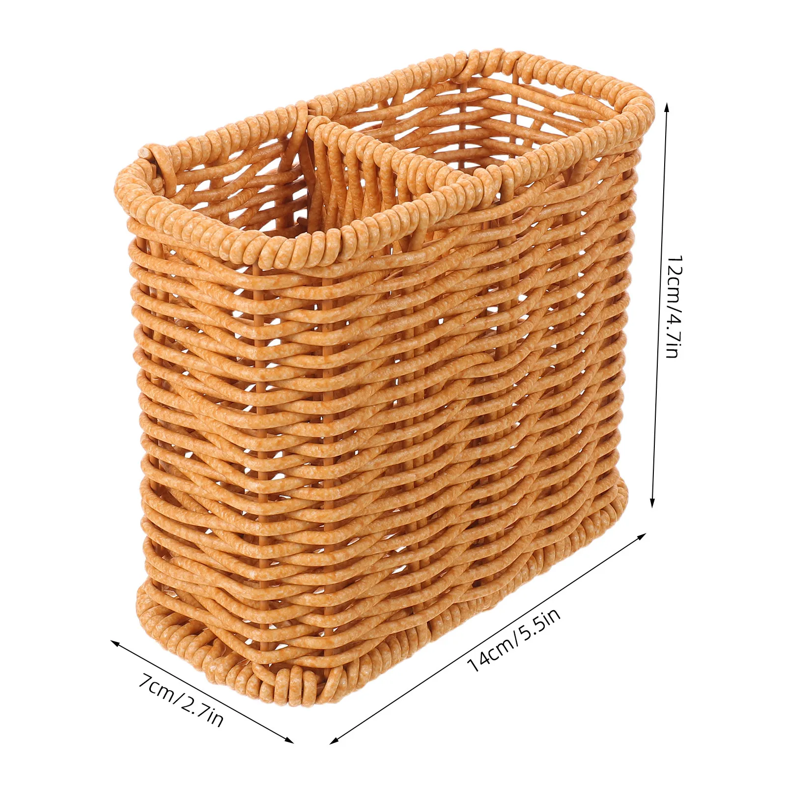 Faux Rattan Cutlery Organizer Basket 2 Section Storage Basket Kitchen Utensil Holder Dining Table Countertop Cutlery Holder