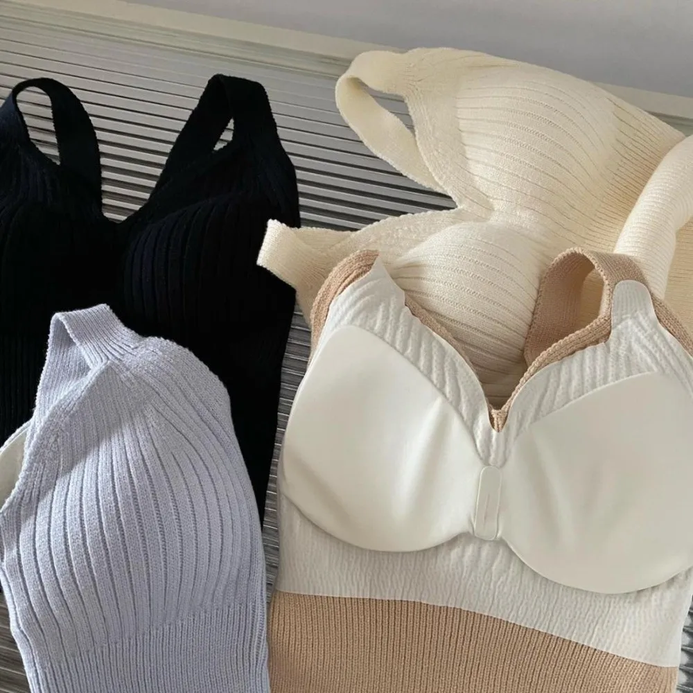 V-Neck Design Thermal Underwear Vest One-Piece Cup Heat-Generating Knitted Wool Vest Thickened Warm Chest Pad