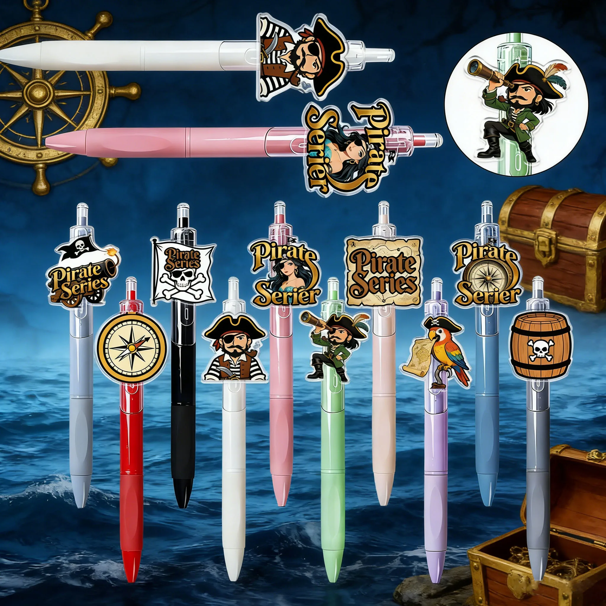 

8pcs/12pcs Pirate themed anti slip grip ballpoint pen with simple design for office and business use