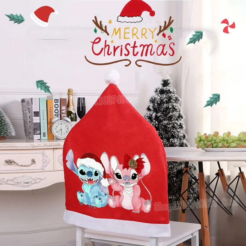 Christmas Chair Set Disney Stitch Cartoon Pattern Holiday Party Atmosphere Decoration Restaurant Kitchen Xmas Scene Decoration