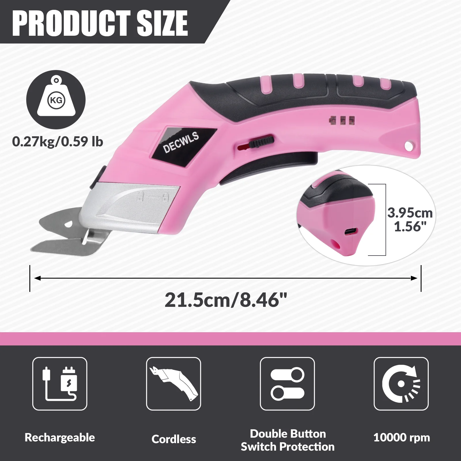 Pink Power Cordless Electric Scissors Professional Tailoring Tools for Cutting Crafts Fabrics Carpets Soft Leather and Cardboard