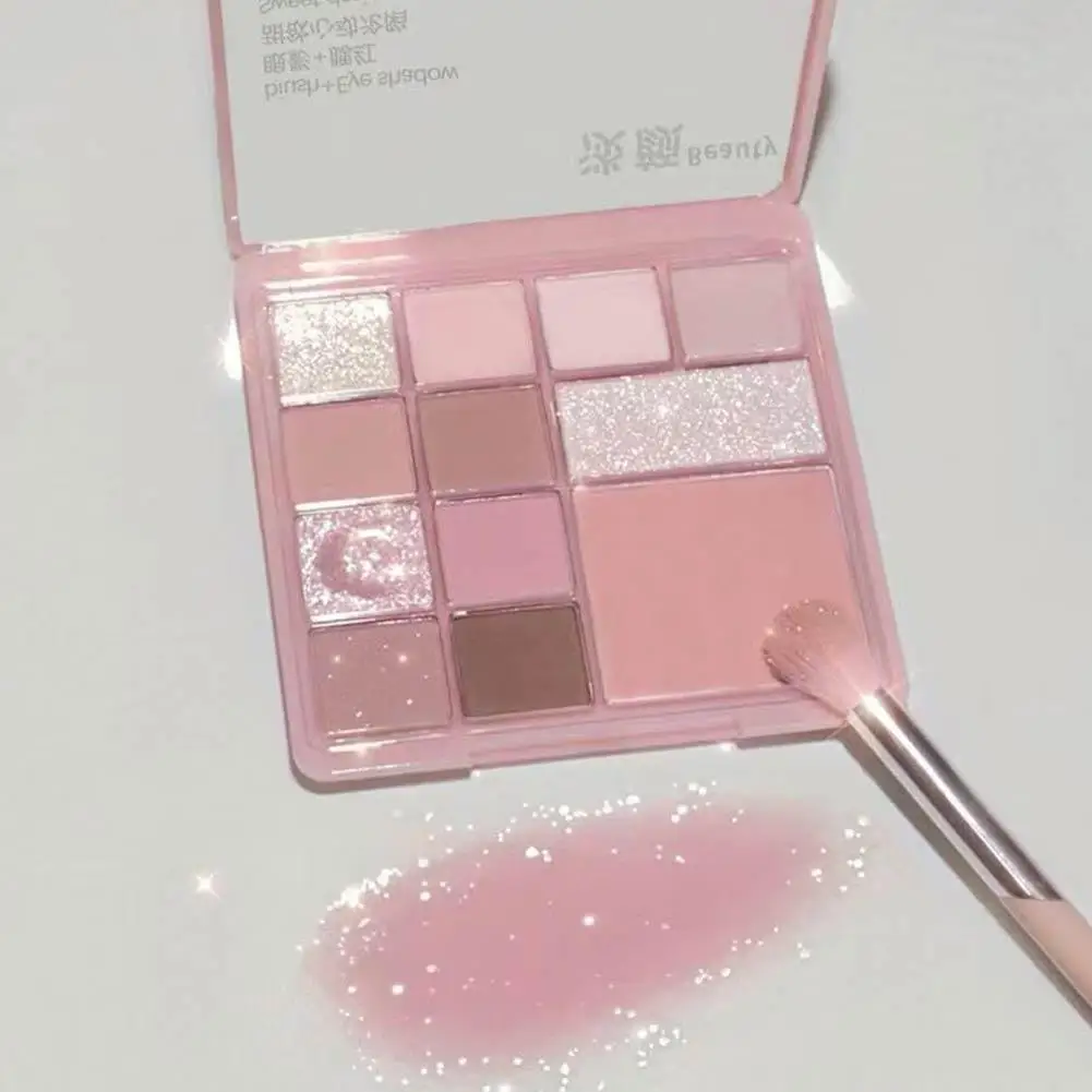12 Color Powder Blusher Eye Shadow Plate Girl Beginner Makeup Nude Pink Eyeshadow Low Saturation All Matte Eye Pigment