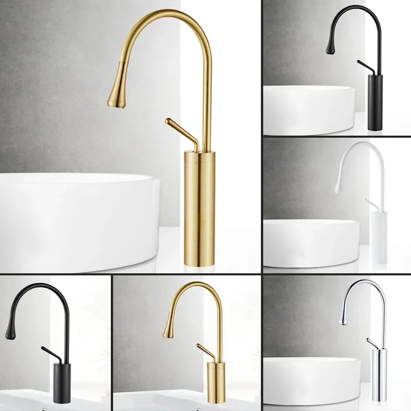 

Bathroom Basin Faucets High Mixer Sink Tall Taps Washbasin Water faucet Hot Cold 360 Tapware Crane Brass Black Rose gold White