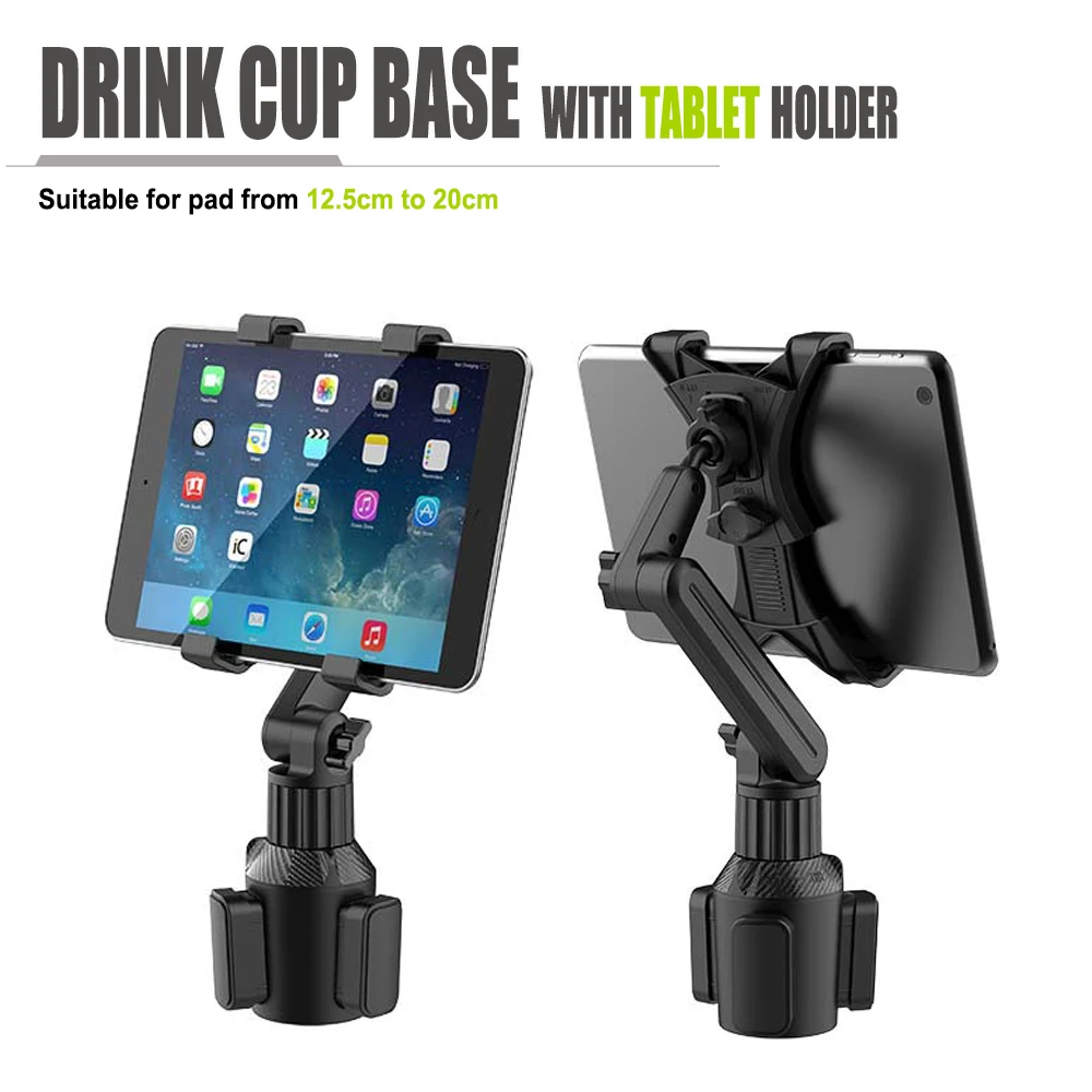 

Car Cup Holder Tablet & Phone Mount with Heavy Duty Base - Adjustable Holder for Tablets 4-13in & All Cellphones