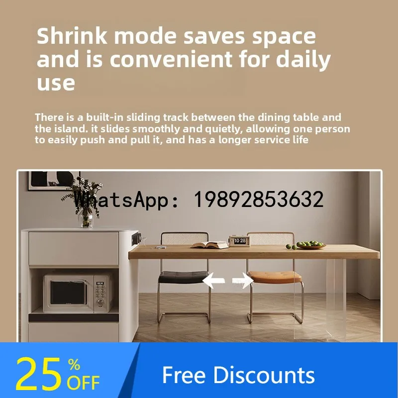 

XX Rock Slab Dining Table Extendable Small Apartment Home Use Rectangular Wood Style Dining Table Island Integrated