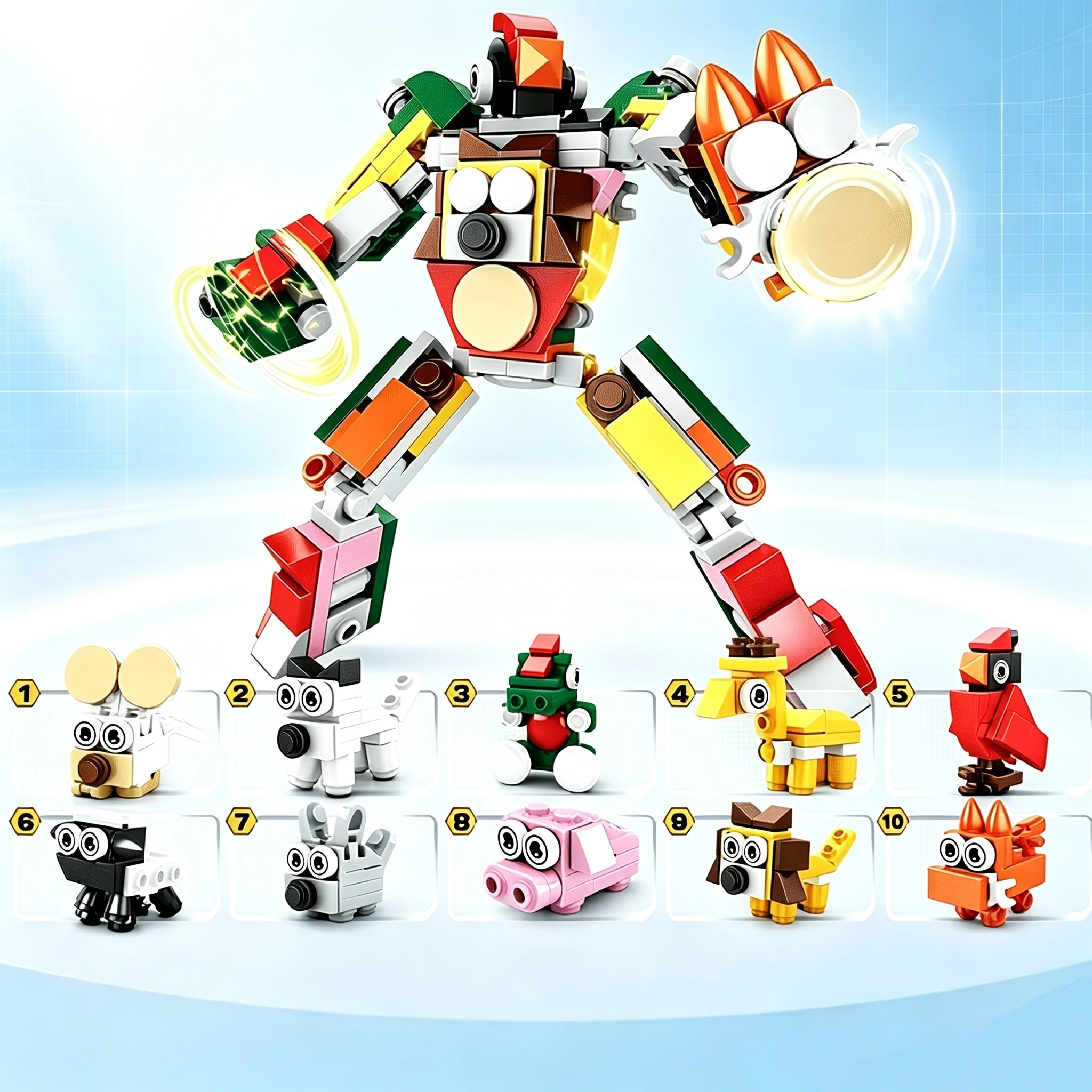 Animal Kingdom 10-in-1 Building Block Set, Includes Ten Small Animals Such as Cows, Giraffes, Lions, Cats, Mice, Parrots, Foxes, Piglets, Rabbits, and Crocodiles, Which Can Be Assembled into a Large Building Block Model. Christmas Gift Assembly Toy, Made of High-Quality Abs Material, Mixed Colors, Durable and Attractive, with Both Collectible Value and Practicality |   A Great Choice for Back-To-School Season Gifts, Suitable for Collectors and Building Block Enthusiasts Alike.