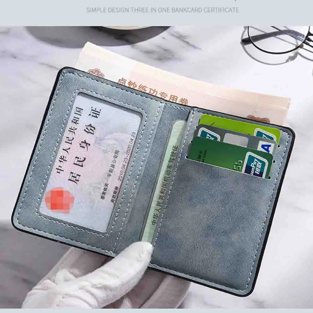 Men's Ultra Slim Short Wallet PU Leather Card Holder Retro Multi-Card Slots Bifold Wallet Solid Color Driver's License Wallet