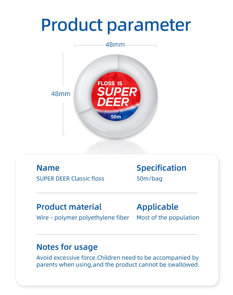 50M Super Deer Zahnseide Rolle Tragbare Freischneidende Interdentalreinigung Zahnseide Rolle Frischer Atem Mundpflege Werkzeug – Detail 8