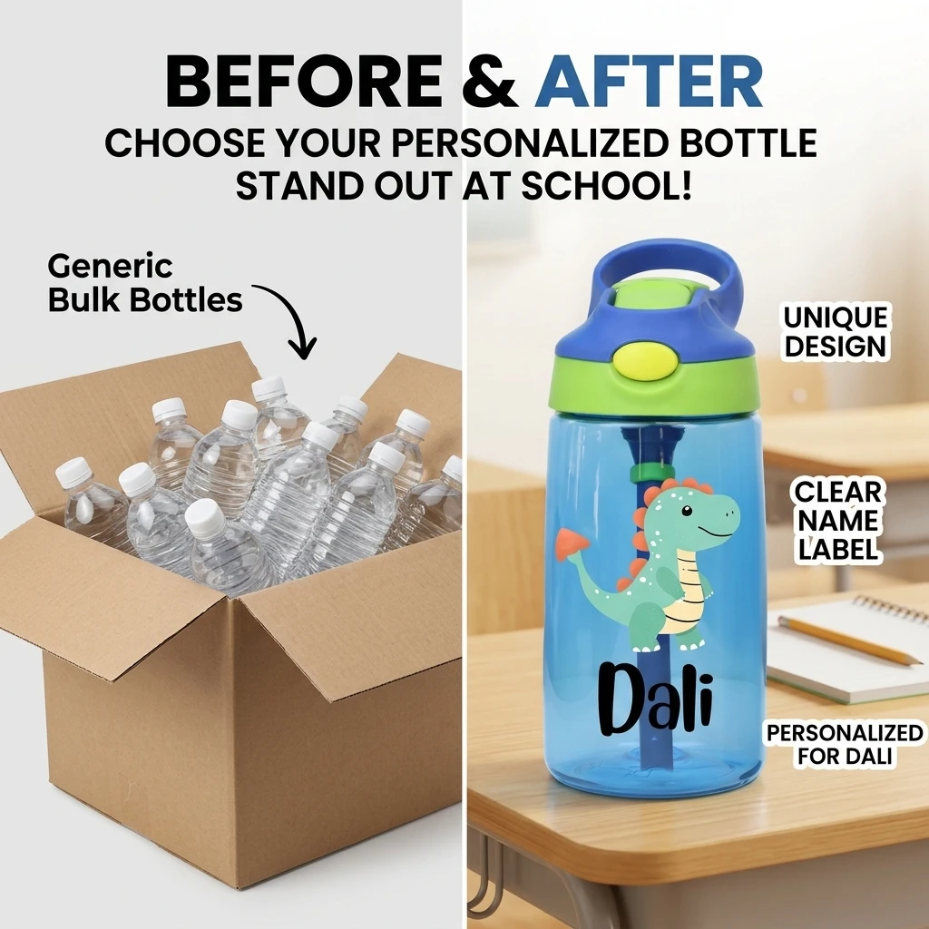 2026 New Dinosaur Kids Water Bottle Custom Name Toddler Straw Cup Spill Proof Flip Lid Portable Drinking Bottle for School. view 5