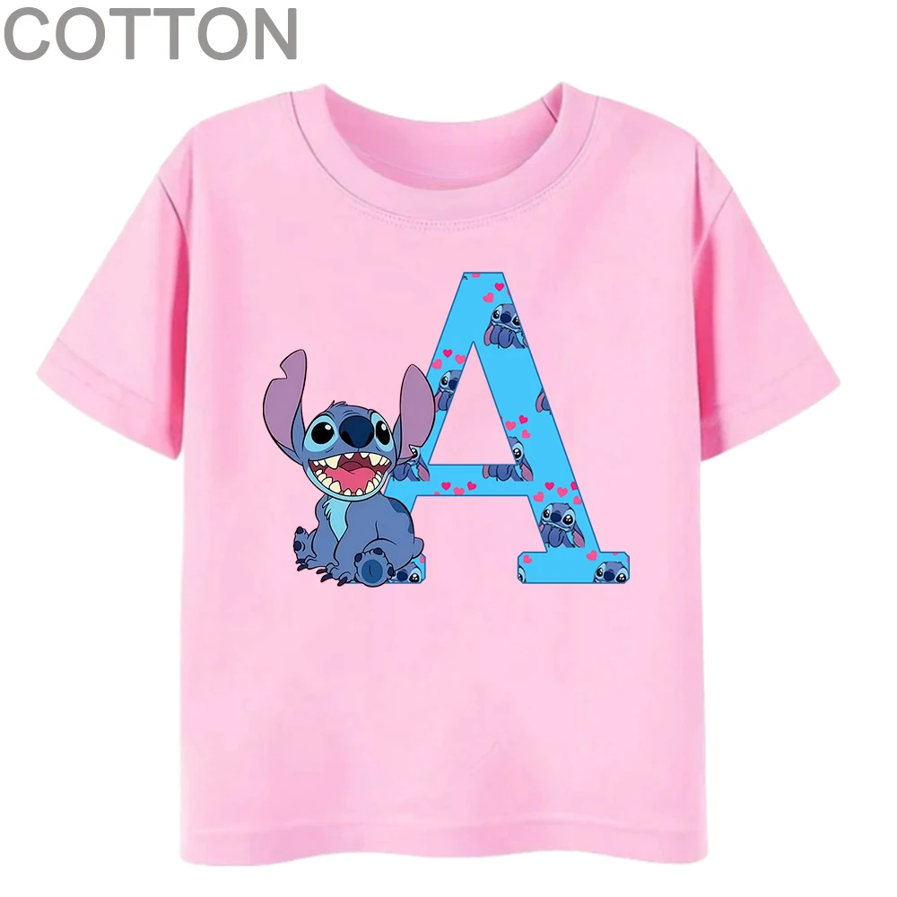 Stitch Letter ABC Cotton Children T-Shirt Name Combination Tee Shirts Cartoons Kawaii Kid Casual Clothes Girl Boy Harajuku Tops